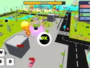Un agujero negro gigante de Brainrot World: Hole io consumiendo edificios en un vibrante juego de Popular en línea.